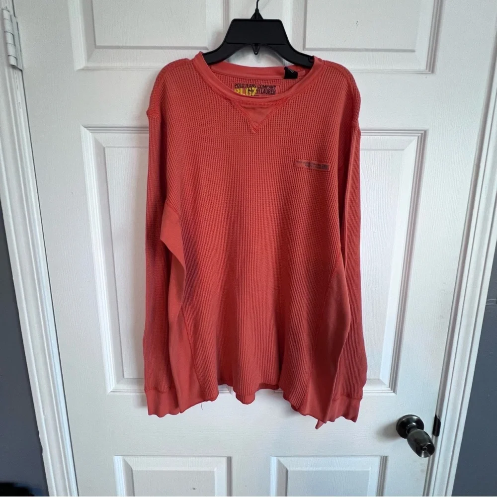 Ralph Lauren Polo Sport VTG 90’s Orange Thermal Pullover Mens Shirt Size‎ Large